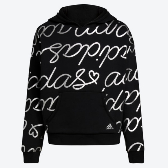 adidas Tops - (3/$25) Adidas Black Silver Cursive Hoodie